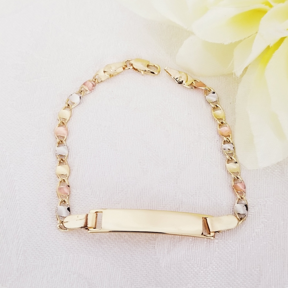 Tricolor Womens ID Bracelet. 18K Gold Plated. New